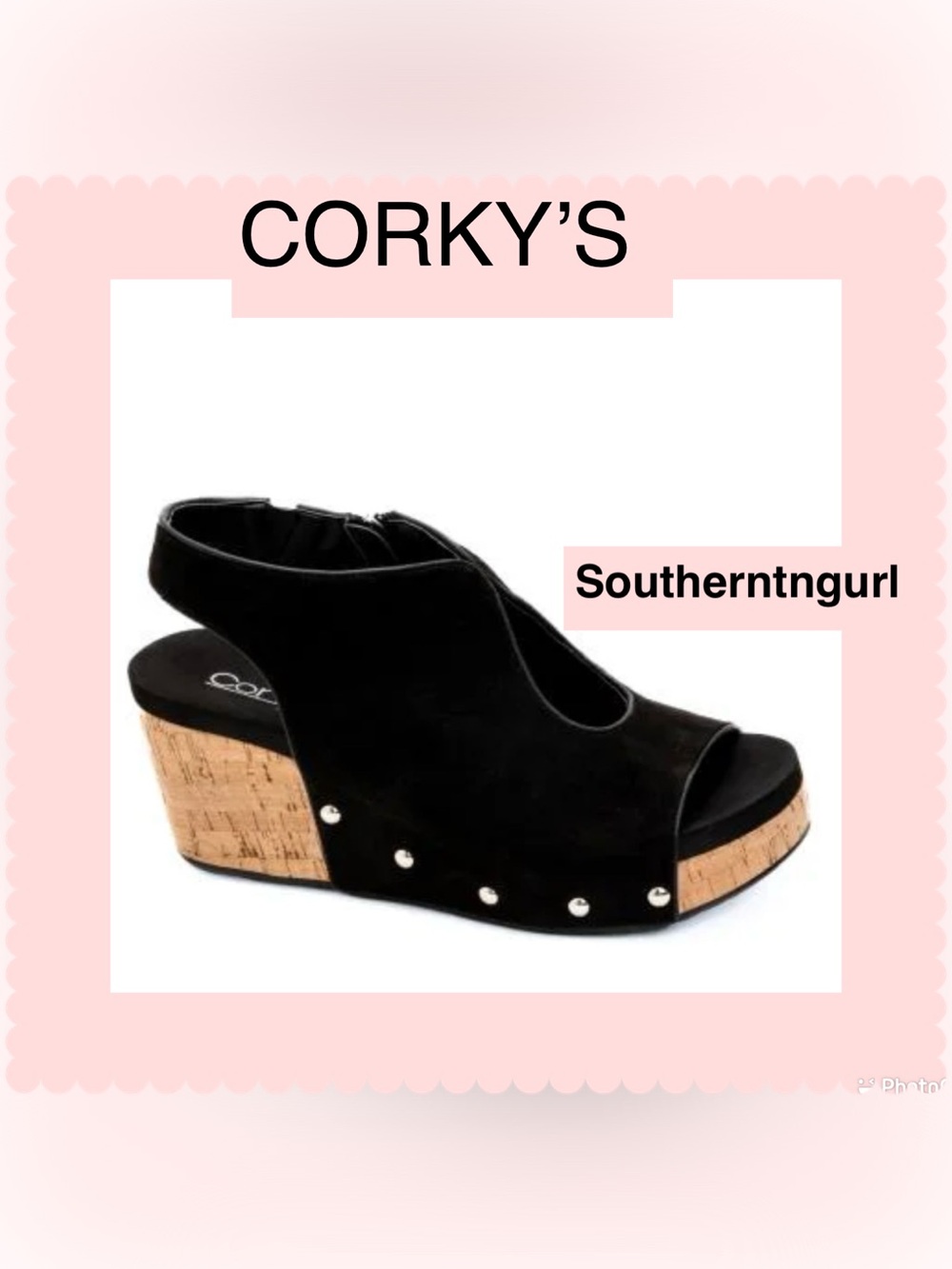 New CORKY’S  Black Suede Cork Wedge Heels  with Stud Accents